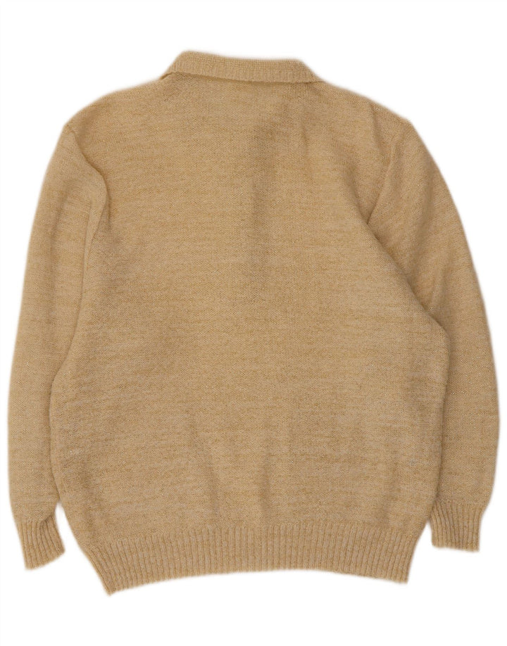 Vintage Womens Oversized Polo Neck Jumper Sweater EU 40 Medium Beige