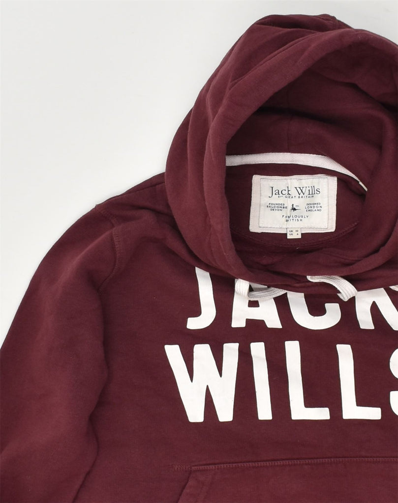 JACK WILLS Womens Graphic Hoodie Jumper UK 10 Small  Maroon Cotton | Vintage Jack Wills | Thrift | Second-Hand Jack Wills | Used Clothing | Messina Hembry 