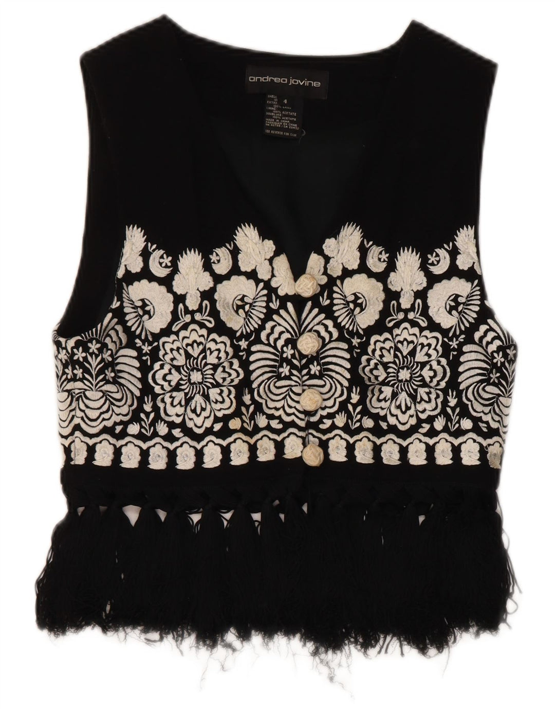 Vintage Womens Waistcoat UK 4 Small Black Floral Wool