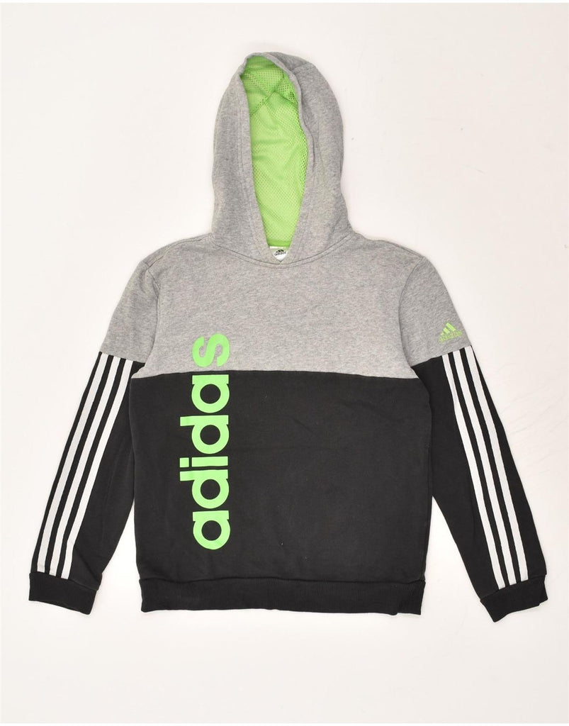 ADIDAS Boys Graphic Hoodie Jumper 11-12 Years Grey Colourblock Cotton | Vintage Adidas | Thrift | Second-Hand Adidas | Used Clothing | Messina Hembry 