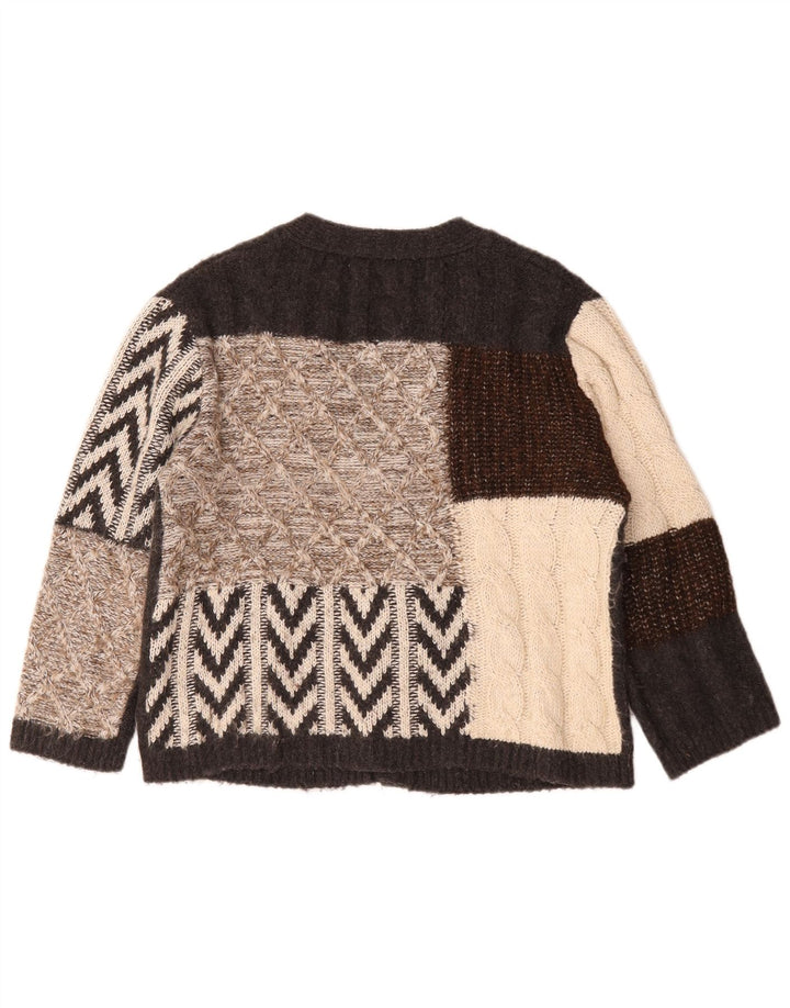Zara Womens Oversized Cardigan Sweater UK 10 Small Brown Patchwork