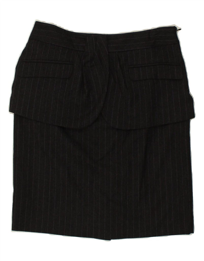 MOSCHINO Womens Peplum Skirt IT 46 Large W32 Grey Pinstripe Wool | Vintage Moschino | Thrift | Second-Hand Moschino | Used Clothing | Messina Hembry 