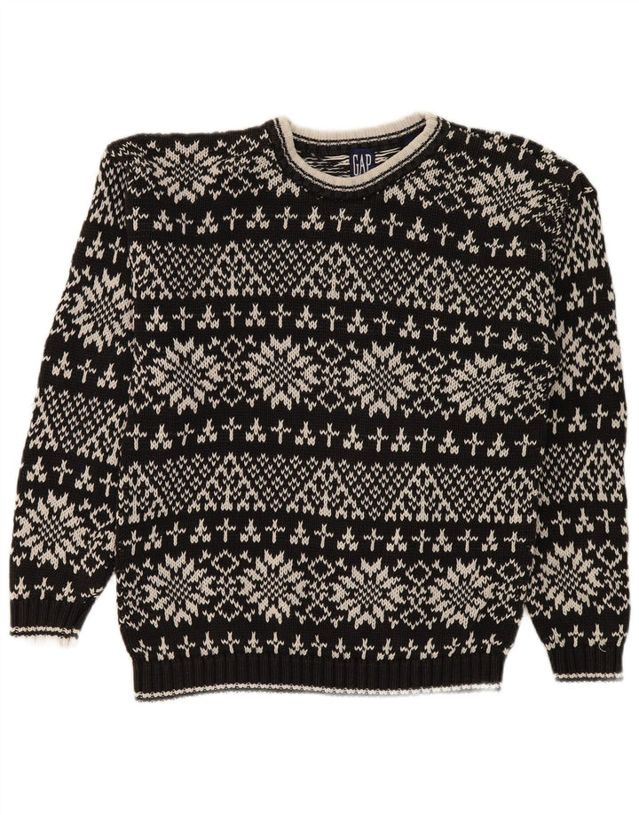 Gap Mens Crew Neck Jumper Sweater Small Black Fair Isle Cotton