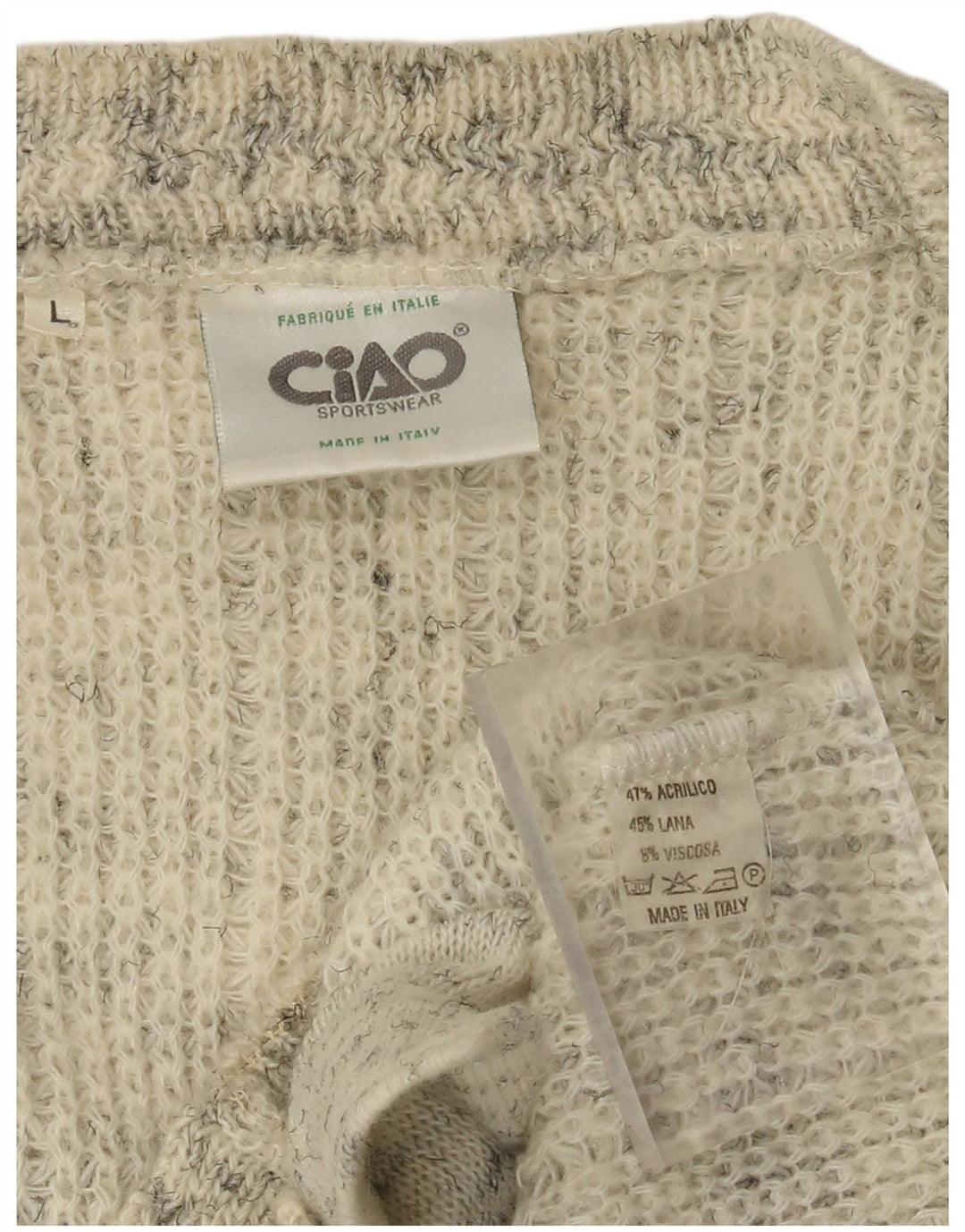 Cido Mens Cardigan Sweater Large Beige Flecked Acrylic