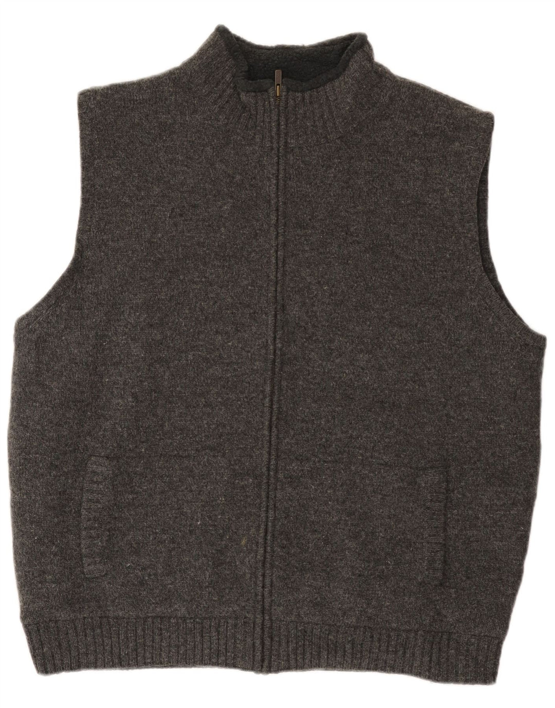 L.L.Bean Mens Sleeveless Cardigan Sweater XL Grey Wool