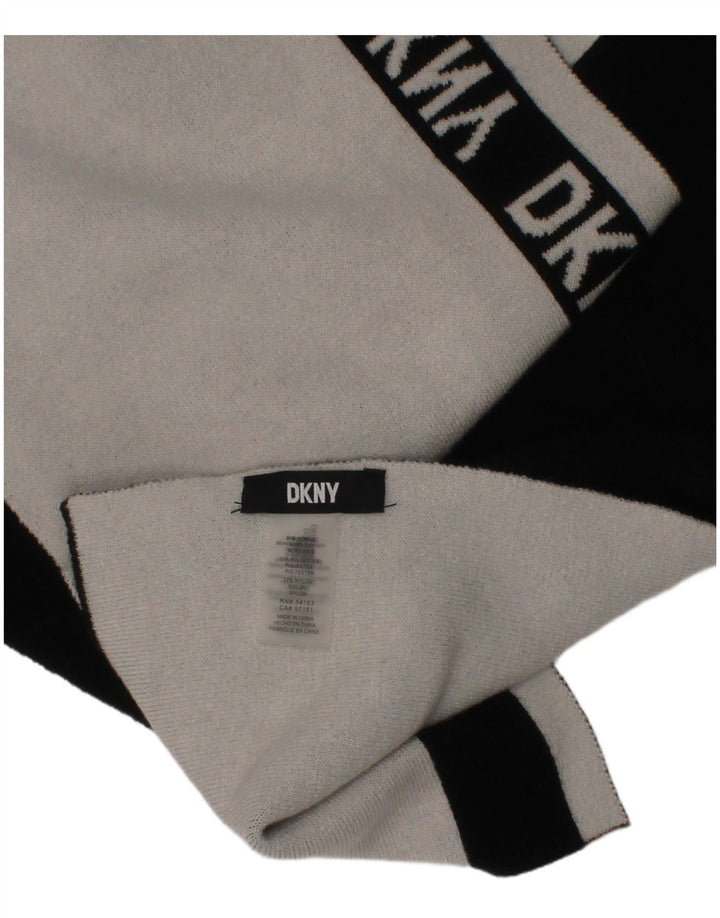 Dkny Mens Rectangle Scarf One Size Black Striped Acrylic Logo