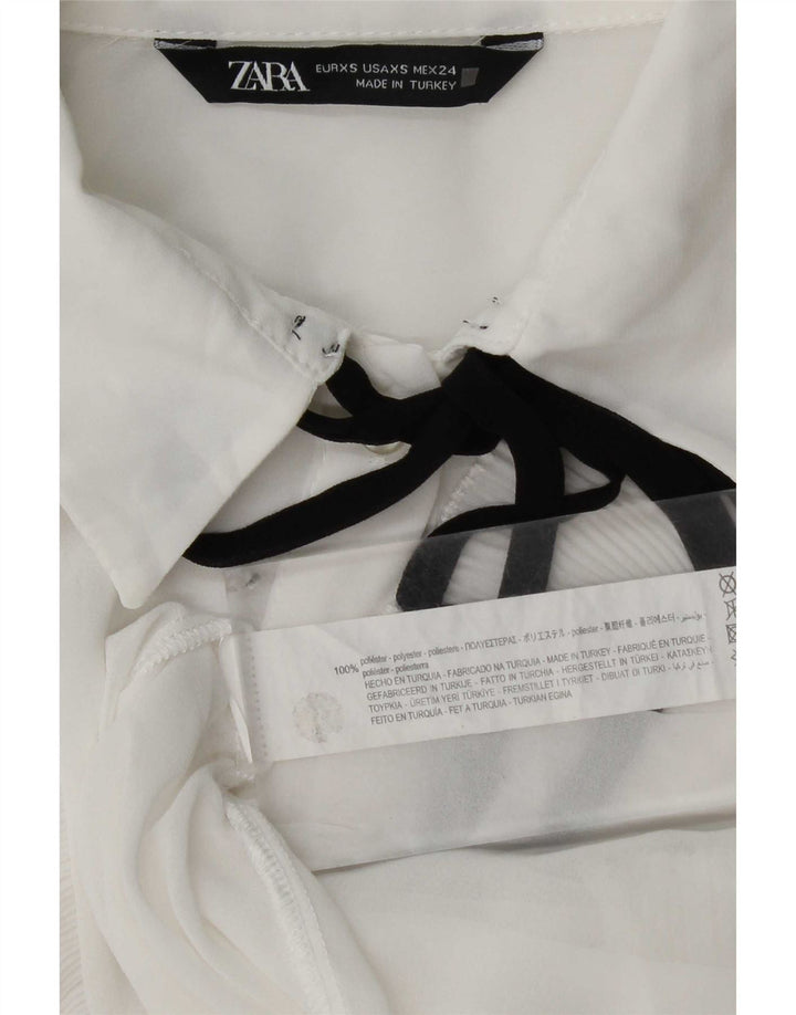 Zara Womens Ruffle Front Oversized Shirt Blouse UK 6 XS White Polyester