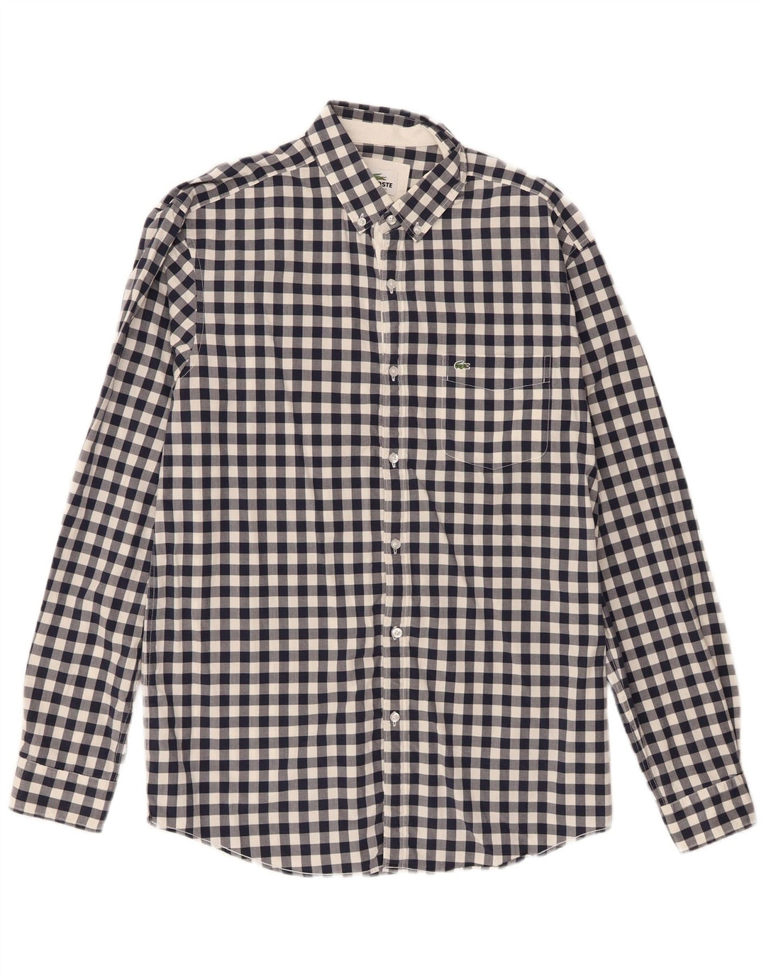 Lacoste Mens Regular Fit Shirt Size 40 Medium Navy Blue Gingham Cotton