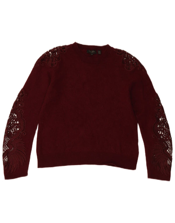 TED BAKER Womens Crew Neck Jumper Sweater Size 4 Large Burgundy