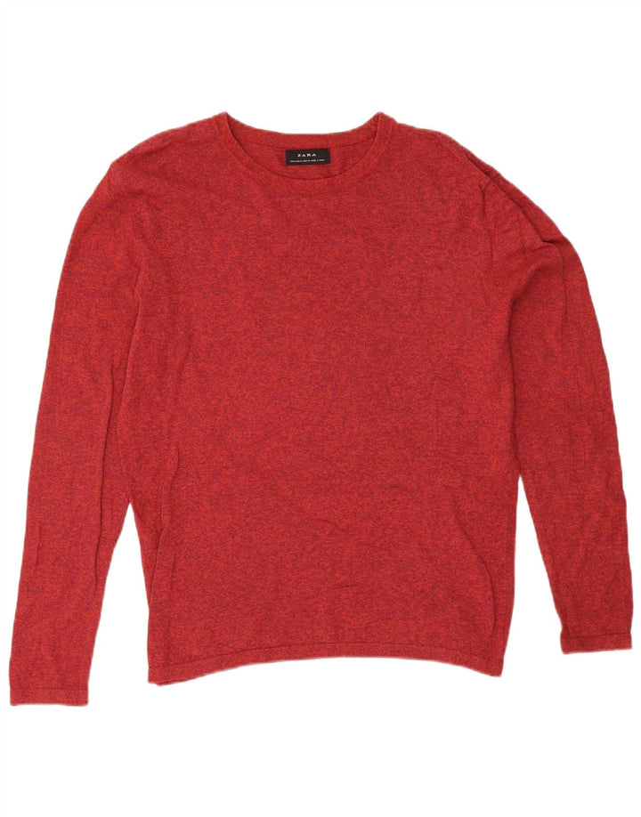 Zara Mens Boat Neck Jumper Sweater Medium Red Flecked