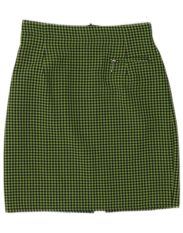 Vintage Womens Mini Pencil Skirt UK 10 Small W26 Green Gingham Viscose