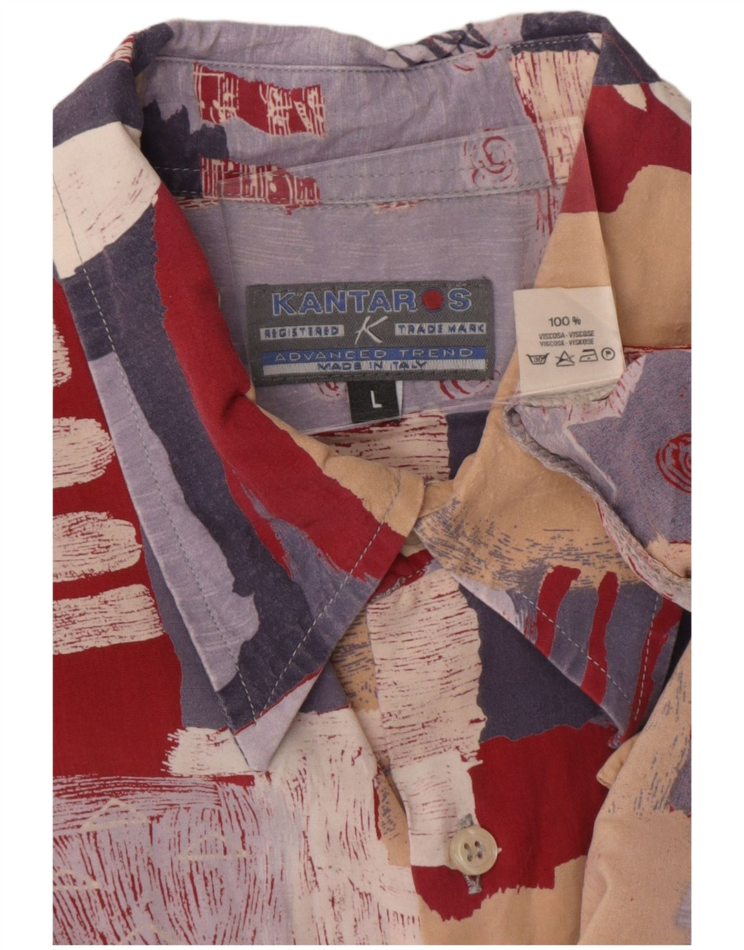 Kantaros Mens Abstract Pattern Shirt Large Multicoloured Viscose