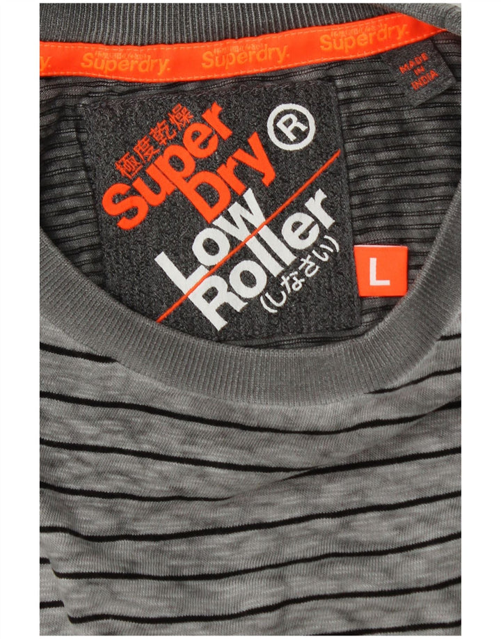 Superdry Mens T-Shirt Top Large Grey Striped