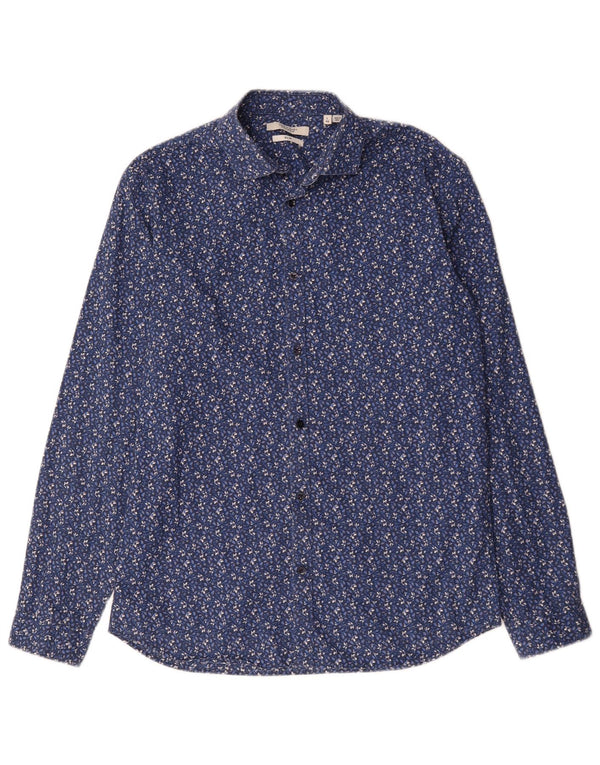 JACK & JONES Mens Slim Fit Shirt Size 42 Large Blue Floral Cotton