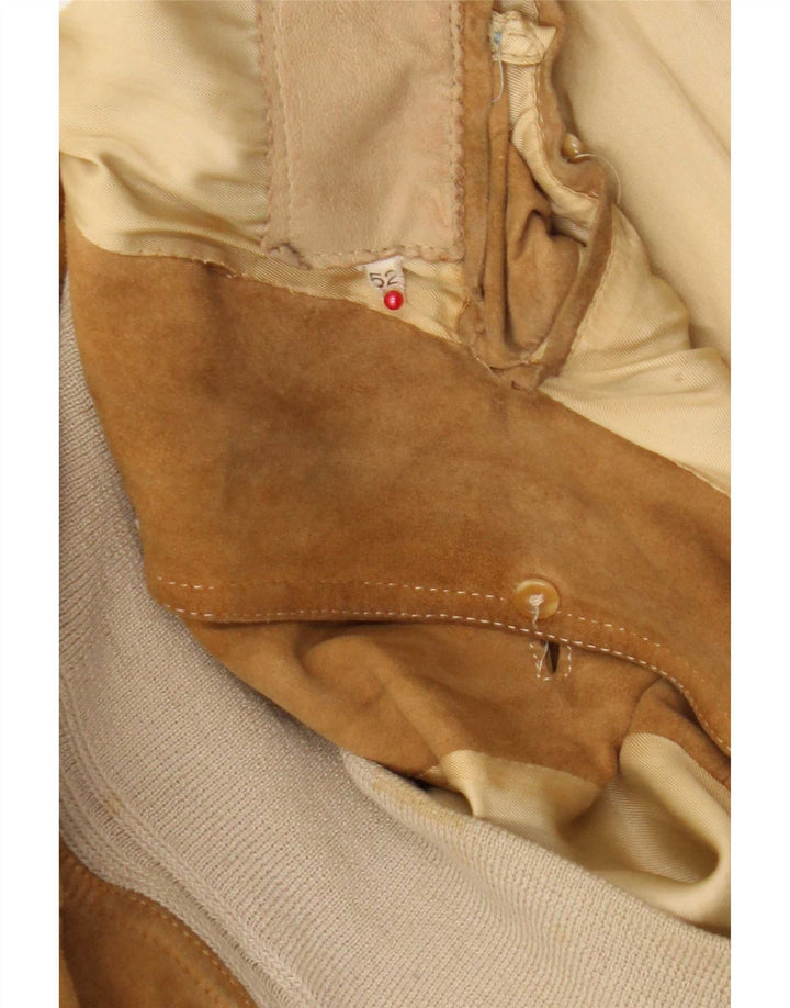 Vintage Mens Suede Bomber Jacket IT 52 XL Beige Leather