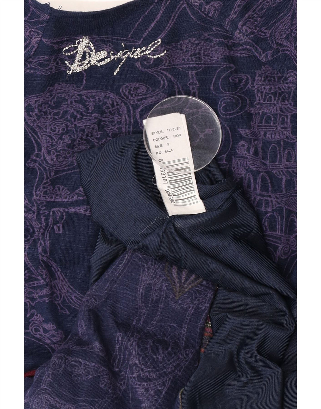 Desigual Womens Abstract Pattern Drop Waist Dress UK 8 Small Navy Blue