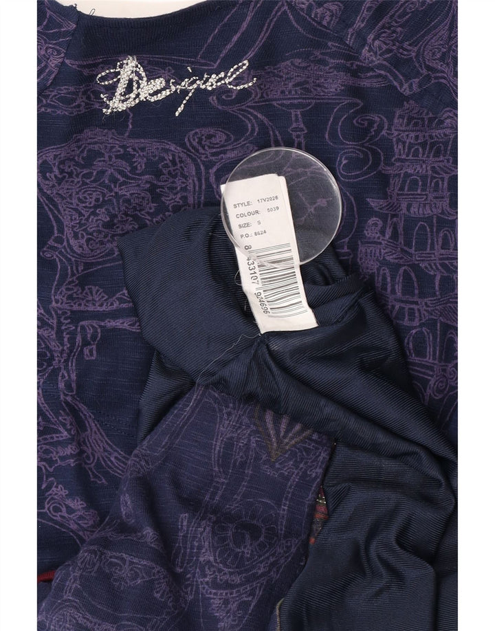 Desigual Womens Abstract Pattern Drop Waist Dress UK 8 Small Navy Blue