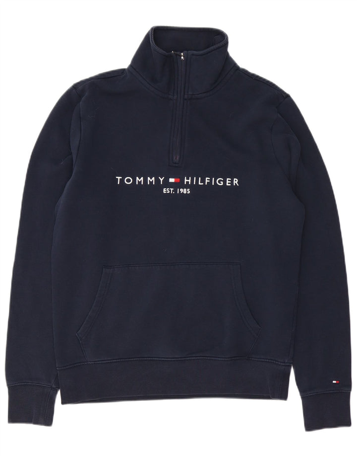 Tommy Hilfiger Mens Graphic Zip Neck Sweatshirt Jumper Small Navy Blue
