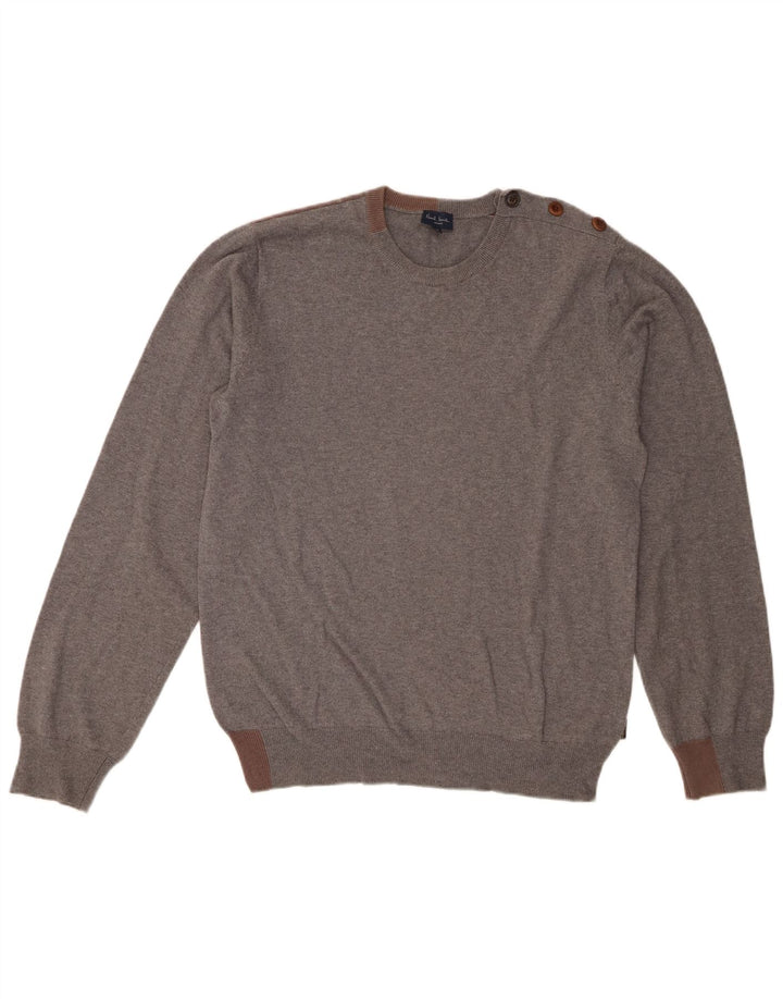 Paul Smith Mens Crew Neck Jumper Sweater Medium Grey Colourblock Cotton