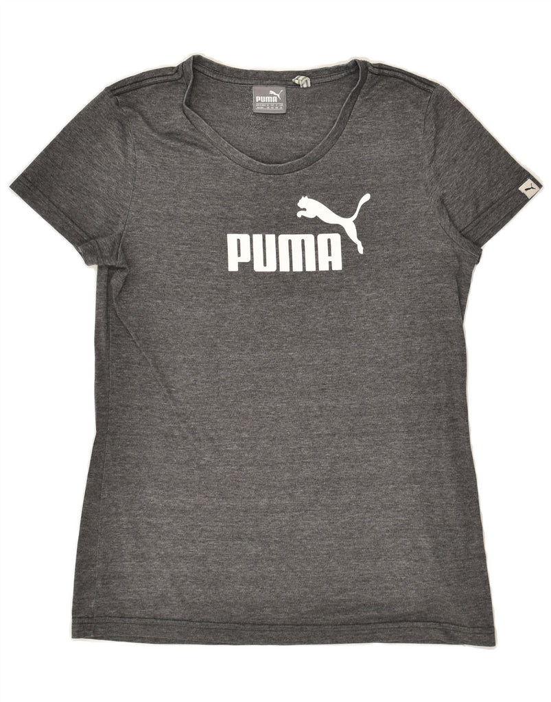 PUMA Womens Graphic T-Shirt Top UK 12 Medium Grey Flecked Polyester | Vintage Puma | Thrift | Second-Hand Puma | Used Clothing | Messina Hembry 