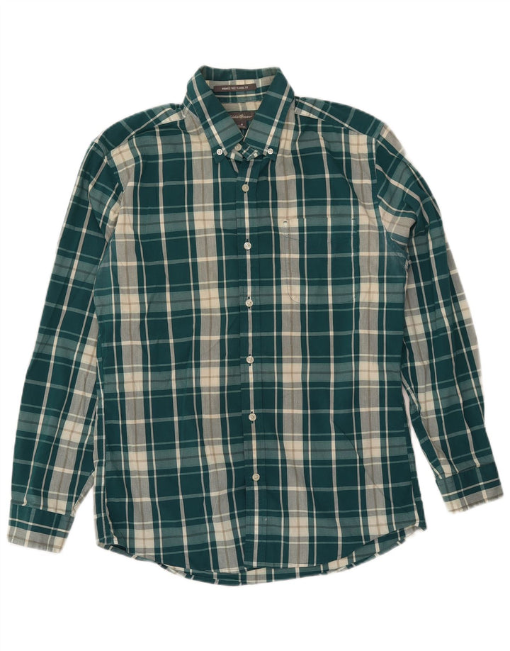 EDDIE BAUER Mens Classic Fit Shirt Medium Green Check Cotton