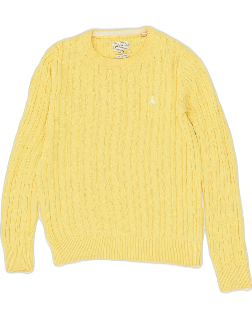 JACK WILLS Womens Crew Neck Jumper Sweater US 8 Medium Yellow Cotton | Vintage Jack Wills | Thrift | Second-Hand Jack Wills | Used Clothing | Messina Hembry 