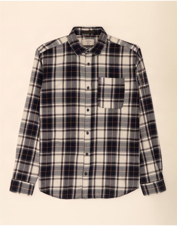 Jack & Jones Mens Flannel Shirt Medium Navy Blue Check Cotton