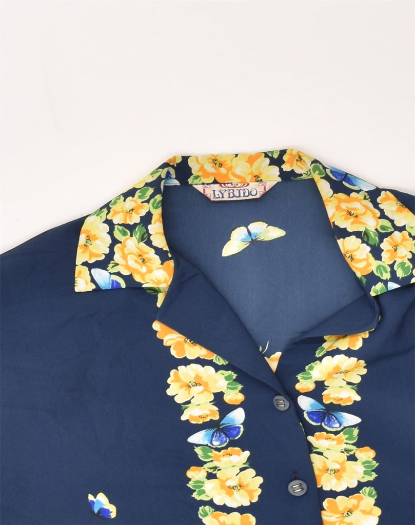 LYBIDO Womens Short Sleeve Shirt UK 18 XL Navy Blue Floral Polyester | Vintage Lybido | Thrift | Second-Hand Lybido | Used Clothing | Messina Hembry 