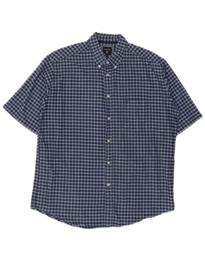 James Pringle Mens Short Sleeve Shirt Large Navy Blue Check Cotton
