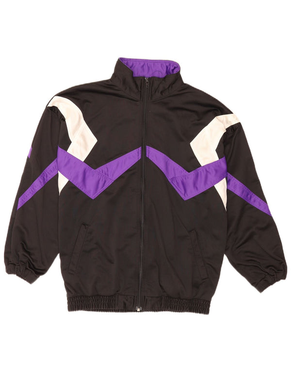 Vintage Mens Loose Fit Tracksuit Top Jacket Medium Black Colourblock Retro