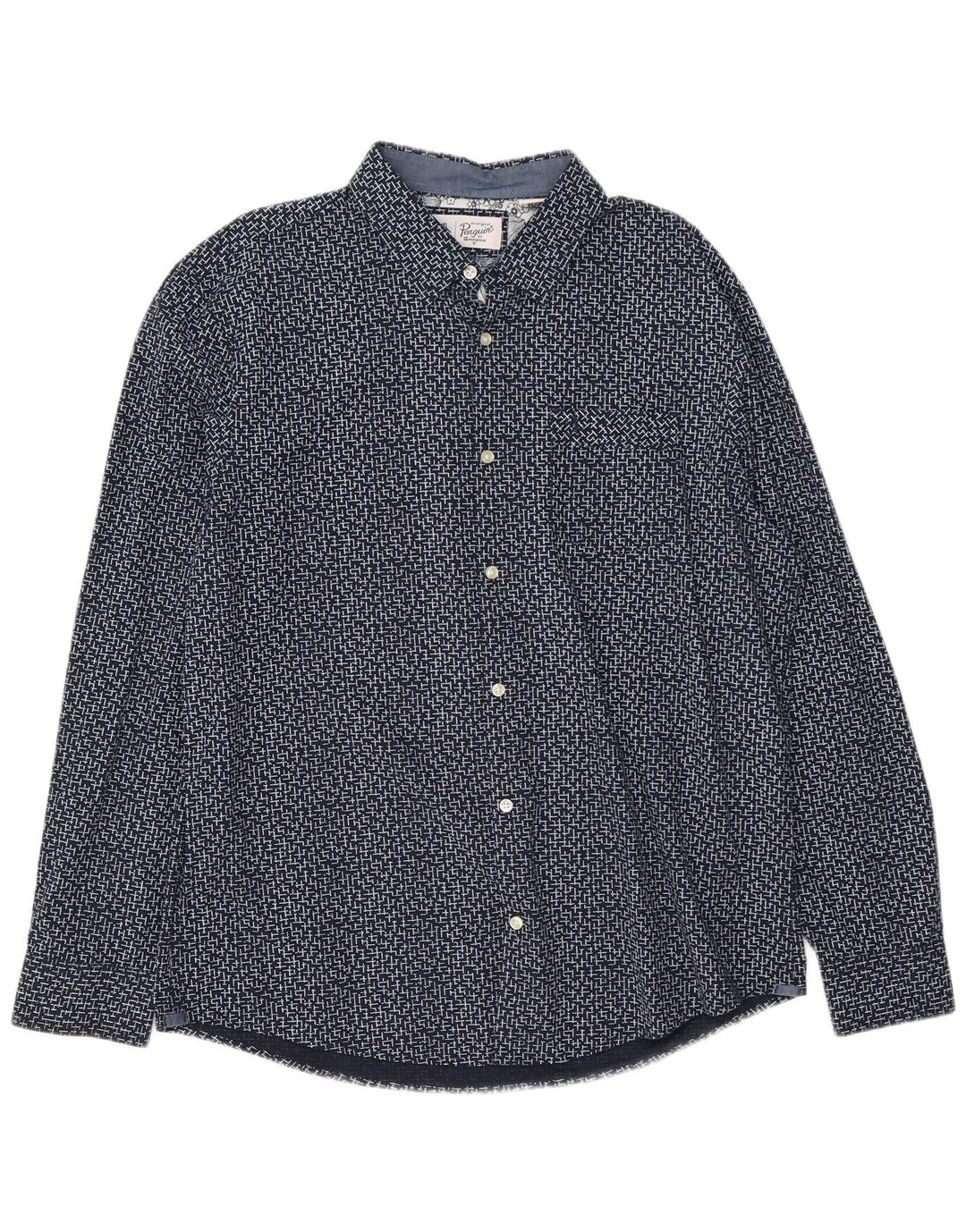 Penguin Mens Shirt XL Blue Geometric Cotton