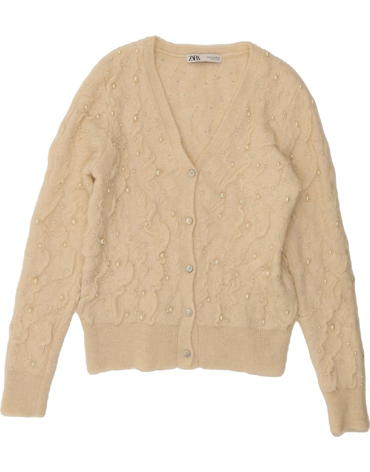 ZARA Womens Cardigan Sweater UK 12 Medium Beige Polyester Vintage Zara and Second-Hand Zara from Messina Hembry 