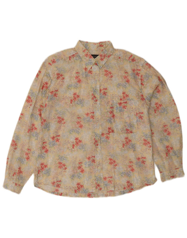 Vintage Womens Shirt UK 14 Large Beige Floral Cotton