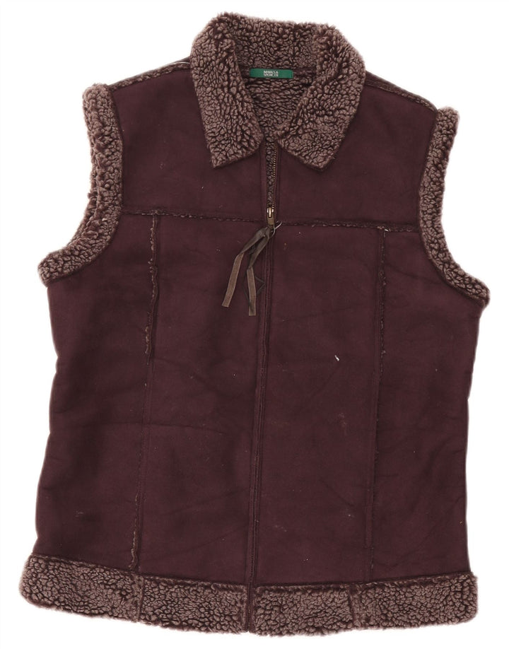 Marks & Spencer Womens Sherpa Gilet UK 12 Medium Burgundy Polyester