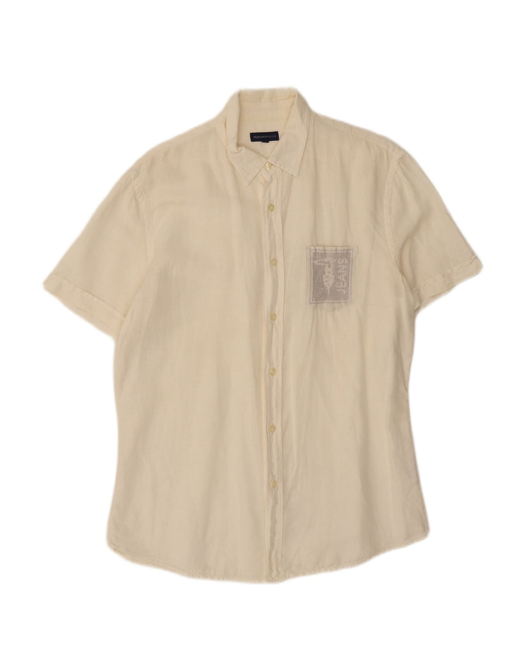 TRUSSARDI JEANS Mens Short Sleeve Shirt Large Off White Linen