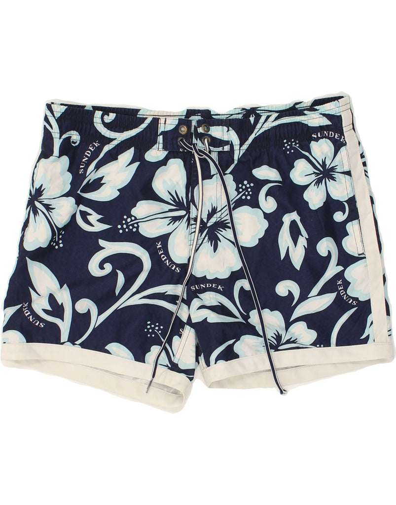 SUNDEK Boys Swimming Shorts 13-14 Years Navy Blue Floral Polyester | Vintage Sundek | Thrift | Second-Hand Sundek | Used Clothing | Messina Hembry 