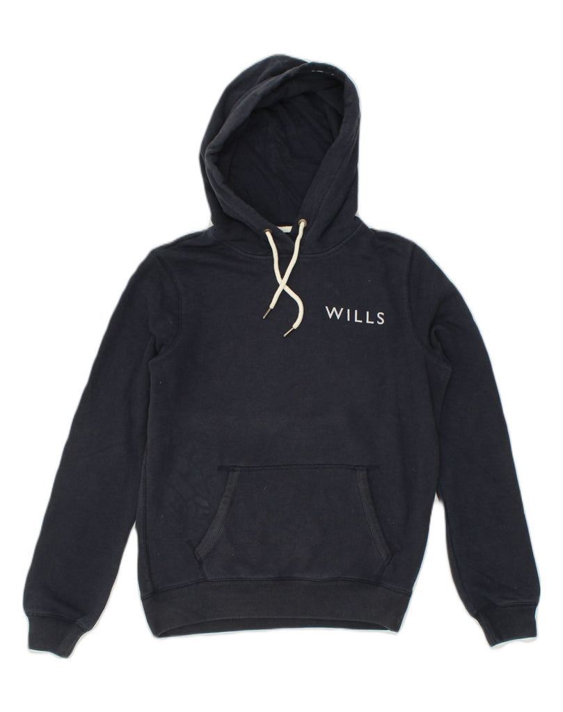 JACK WILLS Womens Classic Fit Graphic Hoodie Jumper UK 10 Small Navy Blue | Vintage Jack Wills | Thrift | Second-Hand Jack Wills | Used Clothing | Messina Hembry 