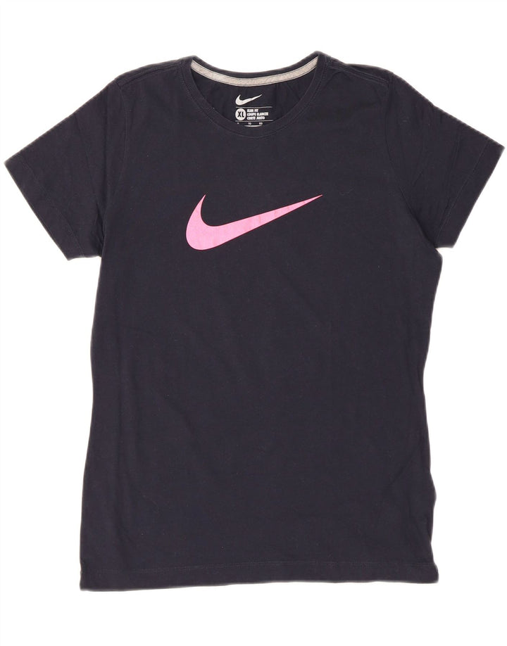 NIKE Womens Slim Fit Graphic T-Shirt Top UK 18 XL Navy Blue Cotton Vintage Nike and Second-Hand Nike from Messina Hembry 