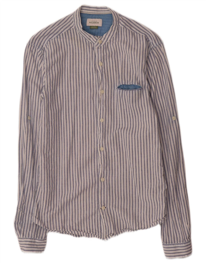 Pull & Bear Mens Shirt Small Blue Pinstripe Cotton