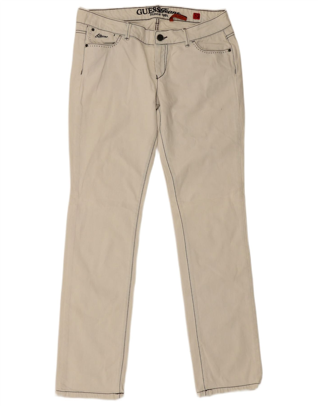 Guess Womens Slim Jeans W33 L34 Off White Cotton