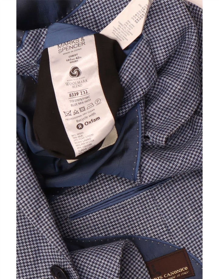 Marks & Spencer Mens Short Blazer Jacket UK 42 Large Blue Houndstooth