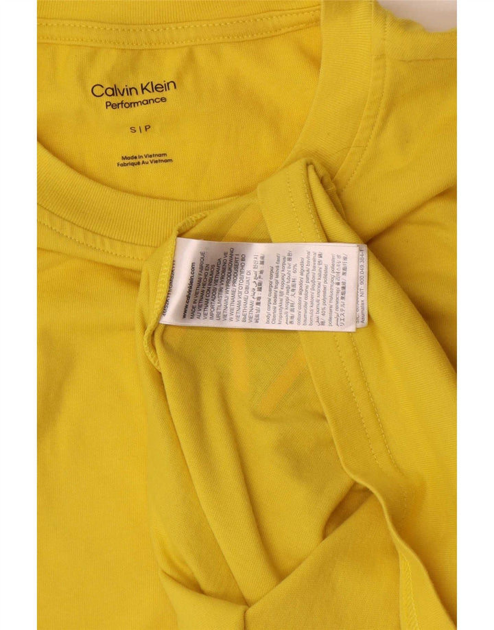 Calvin Klein Mens Graphic T-Shirt Top Small Yellow Cotton