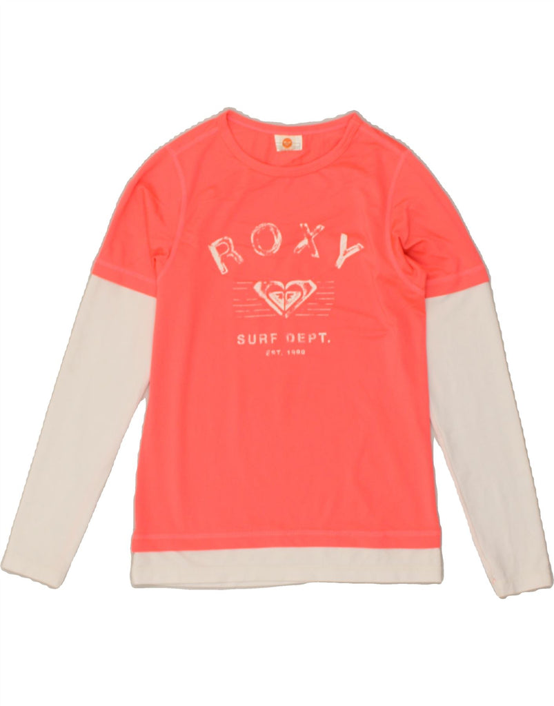 ROXY Womens Graphic Top Long Sleeve UK 12 Medium Pink Colourblock | Vintage Roxy | Thrift | Second-Hand Roxy | Used Clothing | Messina Hembry 