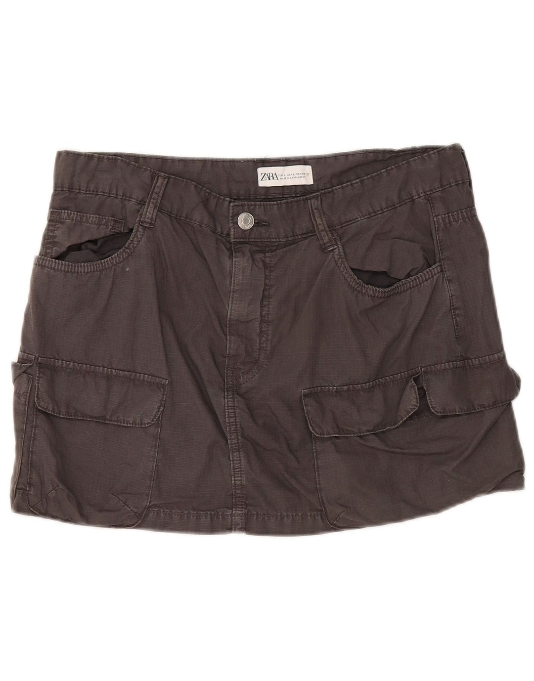 Zara Womens Mini Cargo Skirt Large W30  Grey Cotton