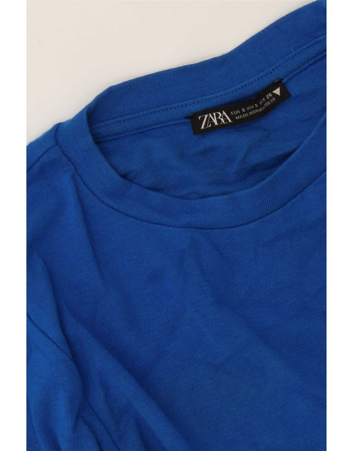 Zara Womens Crop Top Long Sleeve UK 8 Small Blue