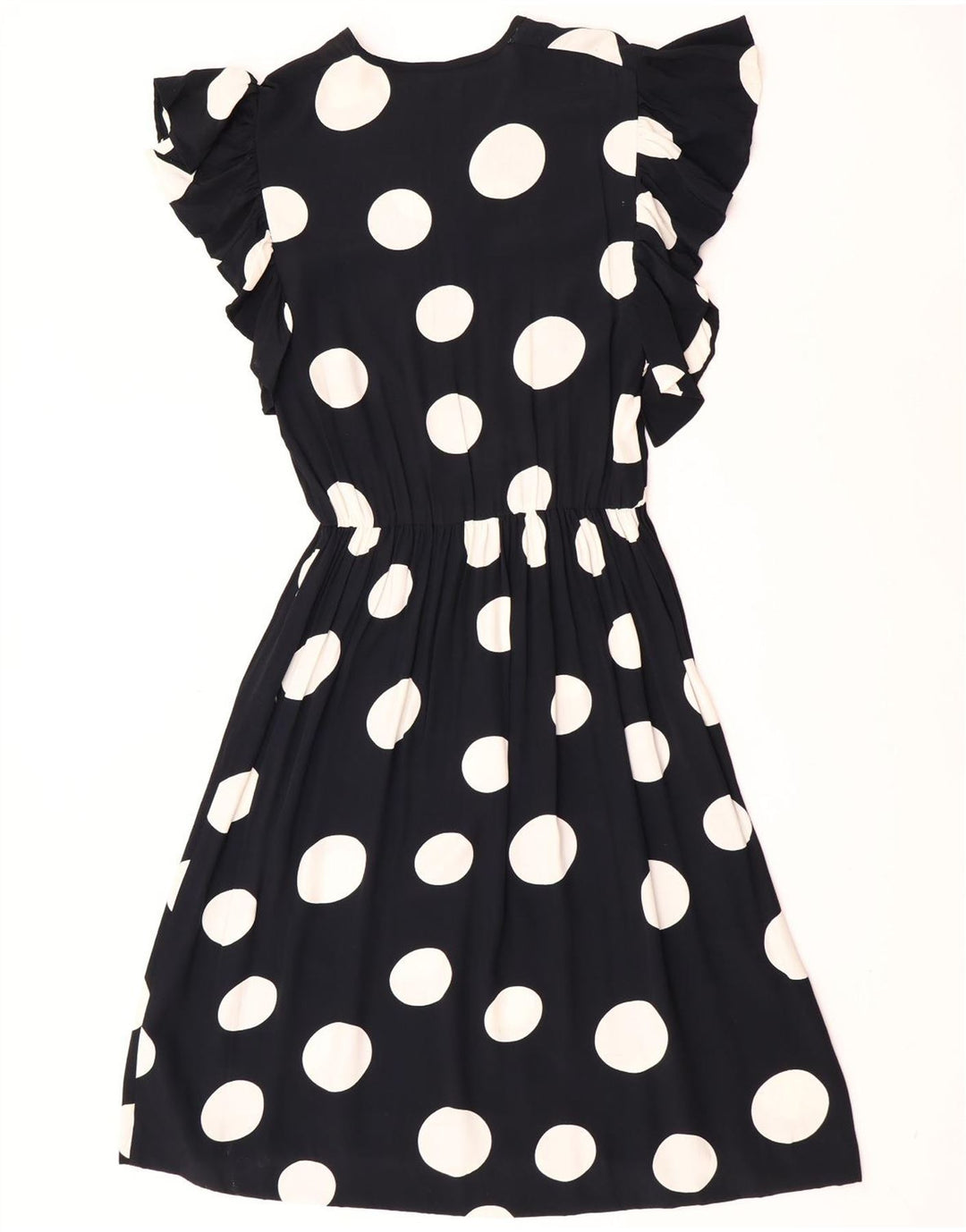 Vintage Womens A-Line Dress UK 12 Medium Black Polka Dot