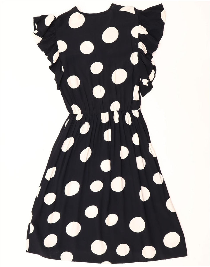 Vintage Womens A-Line Dress UK 12 Medium Black Polka Dot