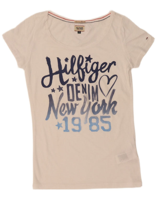Tommy Hilfiger Womens Graphic T-Shirt Top UK 6 XS White Cotton