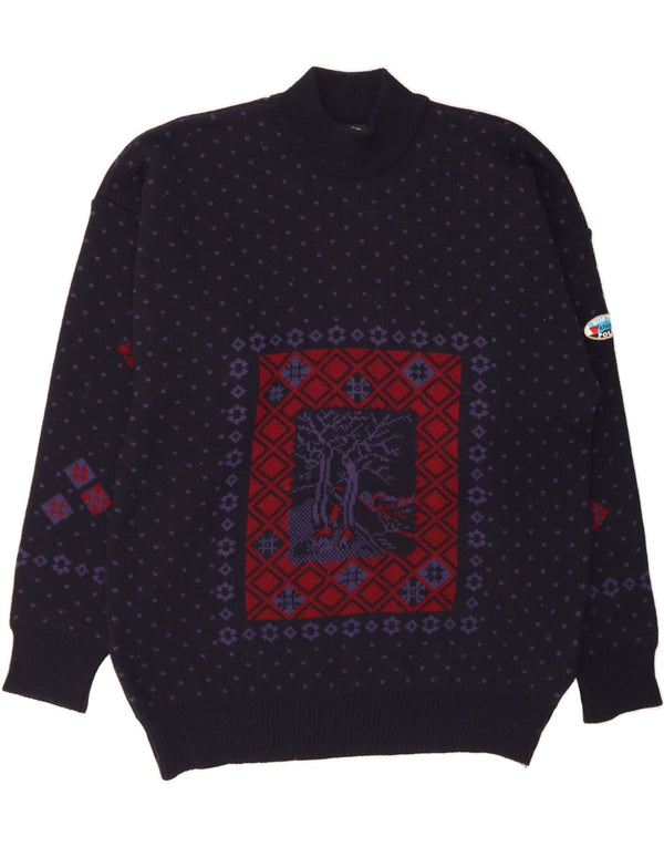 NORTH POLE Mens Turtle Neck Jumper Sweater 2XL Navy Blue Fair Isle Wool