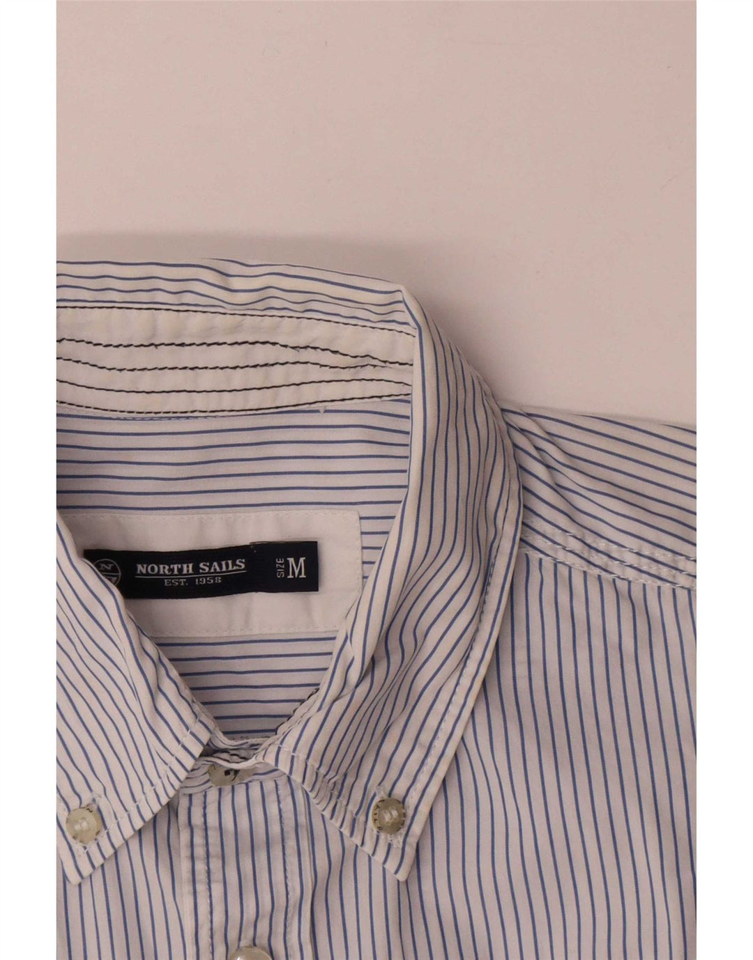 North Sails Mens Graphic Short Sleeve Shirt Medium Blue Pinstripe Cotton